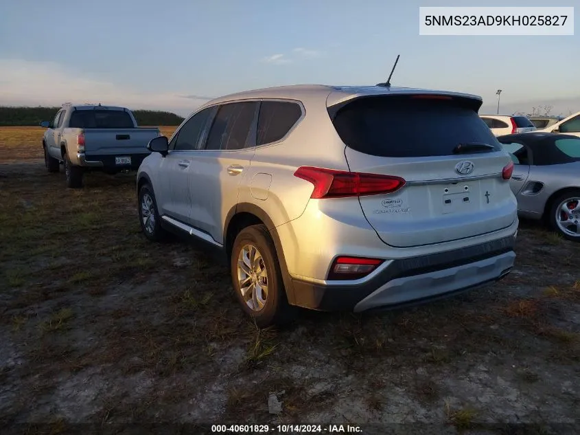 2019 Hyundai Santa Fe Se VIN: 5NMS23AD9KH025827 Lot: 40601829