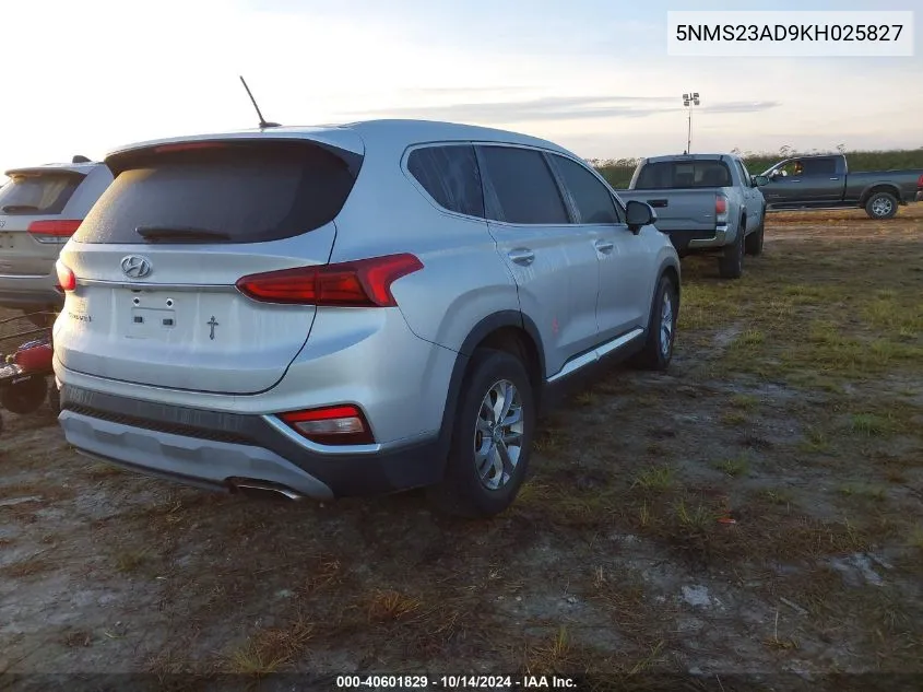 2019 Hyundai Santa Fe Se VIN: 5NMS23AD9KH025827 Lot: 40601829