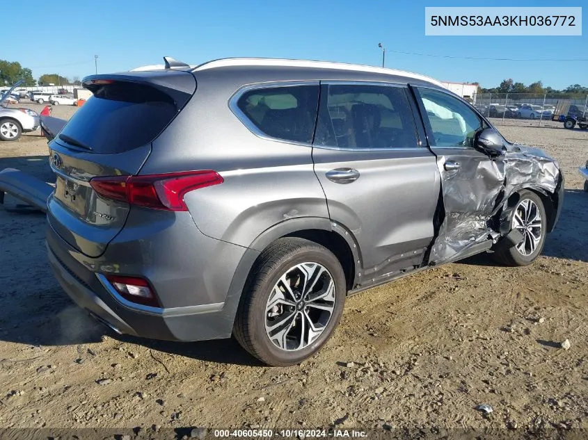 5NMS53AA3KH036772 2019 Hyundai Santa Fe Ultimate 2.0T