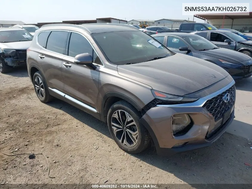 2019 Hyundai Santa Fe Ultimate 2.0T VIN: 5NMS53AA7KH026732 Lot: 40609282