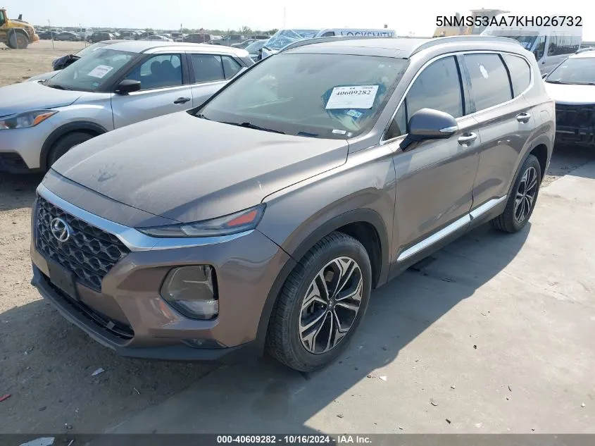 2019 Hyundai Santa Fe Ultimate 2.0T VIN: 5NMS53AA7KH026732 Lot: 40609282