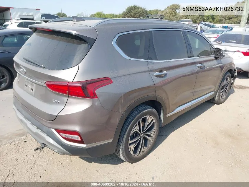 2019 Hyundai Santa Fe Ultimate 2.0T VIN: 5NMS53AA7KH026732 Lot: 40609282