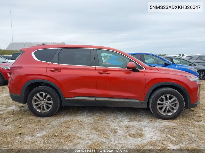 2019 Hyundai Santa Fe Se VIN: 5NMS23ADXKH026047 Lot: 40614681