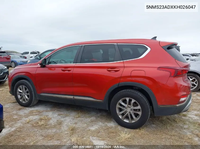 2019 Hyundai Santa Fe Se VIN: 5NMS23ADXKH026047 Lot: 40614681