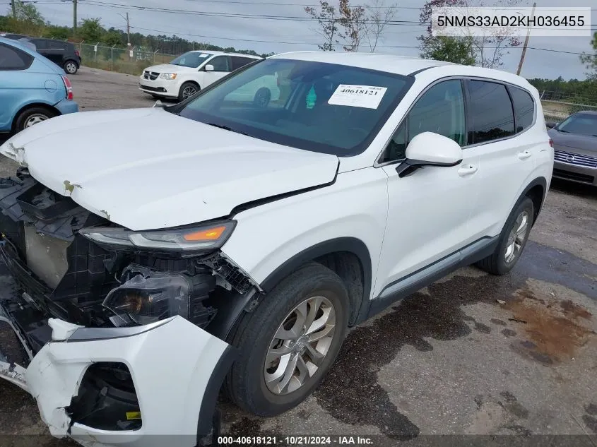 2019 Hyundai Santa Fe Sel/Sel Plus VIN: 5NMS33AD2KH036455 Lot: 40618121