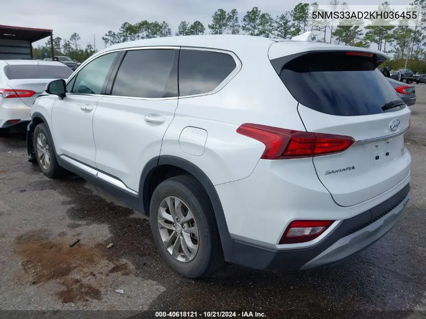 2019 Hyundai Santa Fe Sel/Sel Plus VIN: 5NMS33AD2KH036455 Lot: 40618121