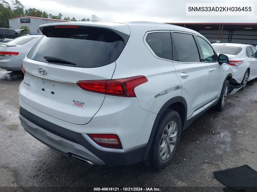 2019 Hyundai Santa Fe Sel/Sel Plus VIN: 5NMS33AD2KH036455 Lot: 40618121