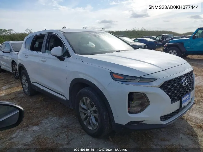 2019 Hyundai Santa Fe Se VIN: 5NMS23AD0KH077444 Lot: 40619179