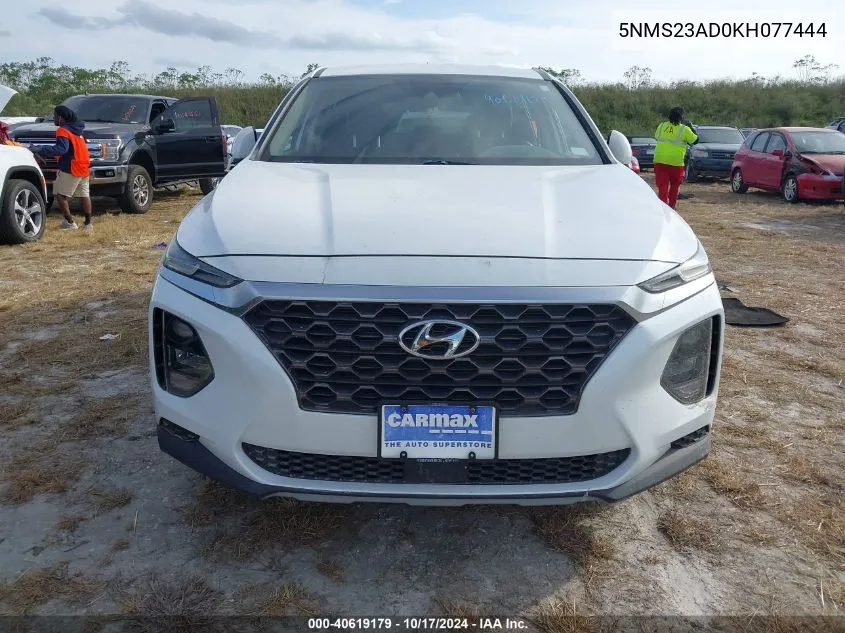 2019 Hyundai Santa Fe Se VIN: 5NMS23AD0KH077444 Lot: 40619179