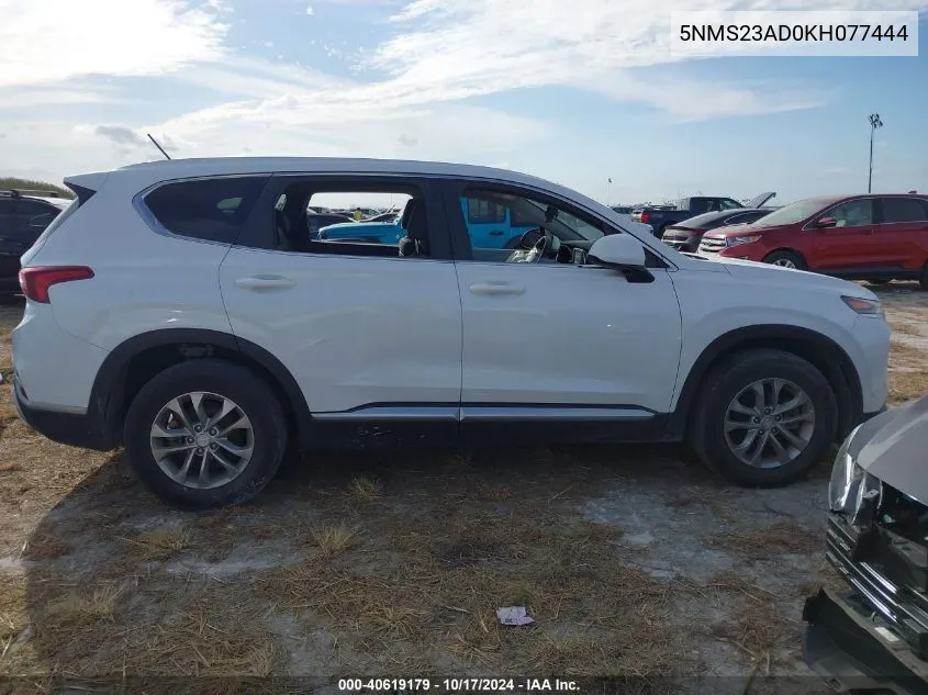 2019 Hyundai Santa Fe Se VIN: 5NMS23AD0KH077444 Lot: 40619179