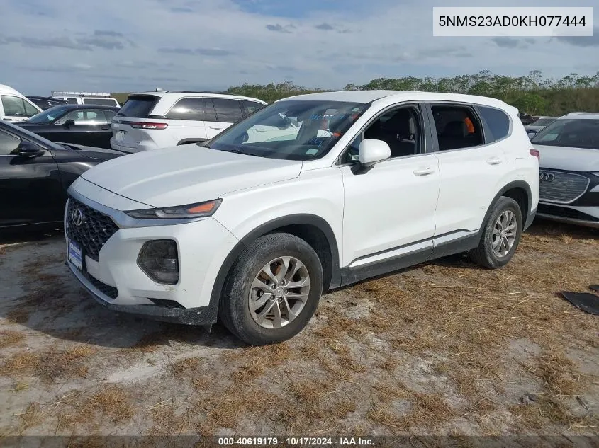 2019 Hyundai Santa Fe Se VIN: 5NMS23AD0KH077444 Lot: 40619179