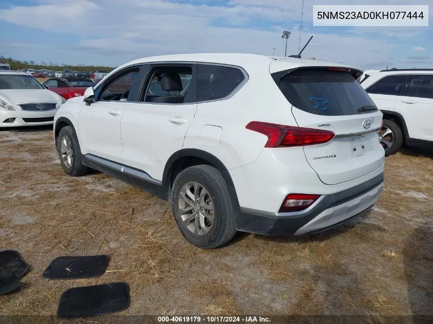 5NMS23AD0KH077444 2019 Hyundai Santa Fe Se