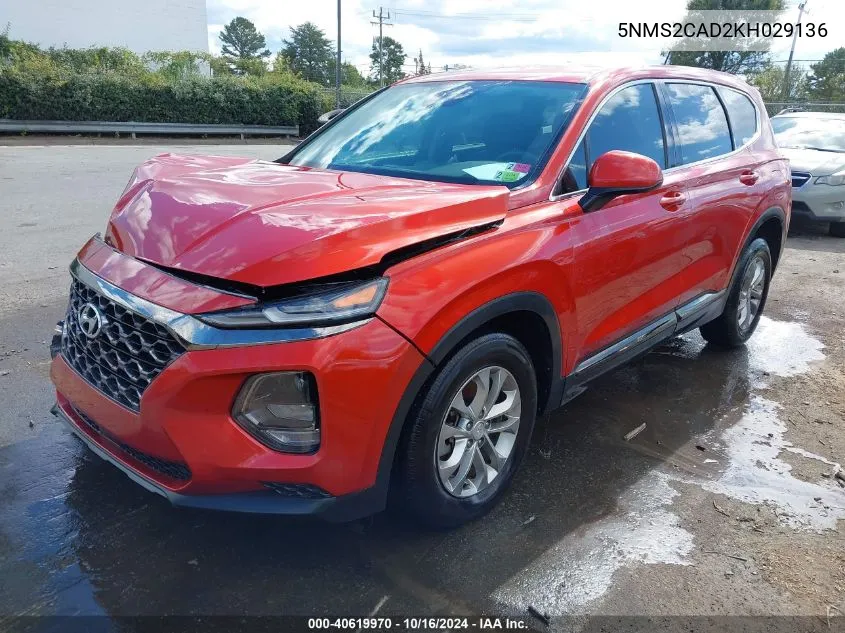 2019 Hyundai Santa Fe Se VIN: 5NMS2CAD2KH029136 Lot: 40619970