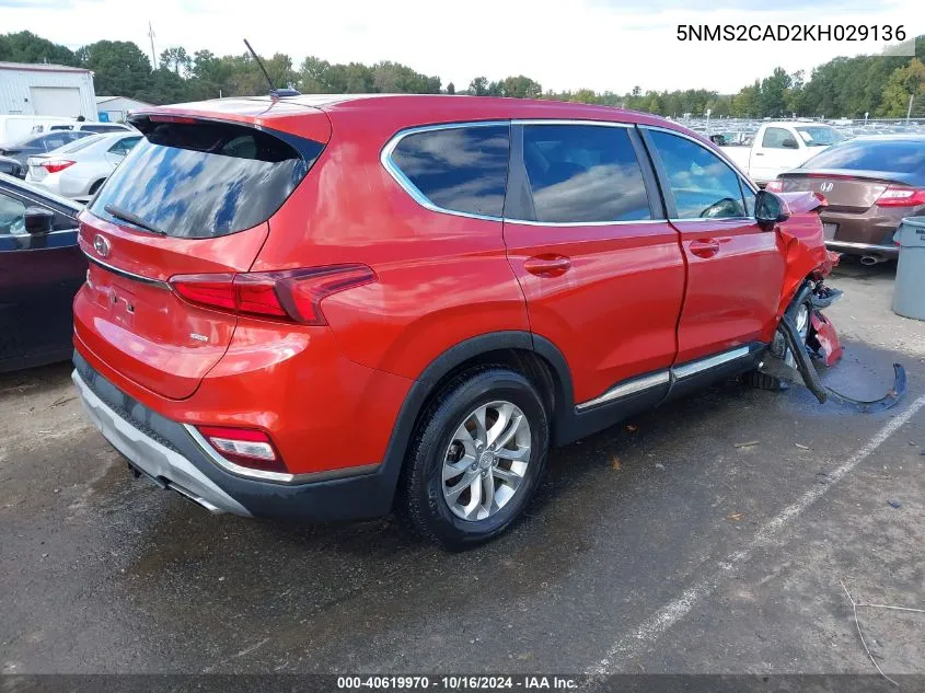 5NMS2CAD2KH029136 2019 Hyundai Santa Fe Se