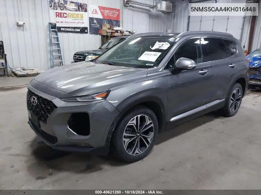 2019 Hyundai Santa Fe Limited 2.0T VIN: 5NMS5CAA4KH016448 Lot: 40621280