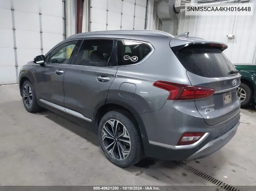 2019 Hyundai Santa Fe Limited 2.0T VIN: 5NMS5CAA4KH016448 Lot: 40621280