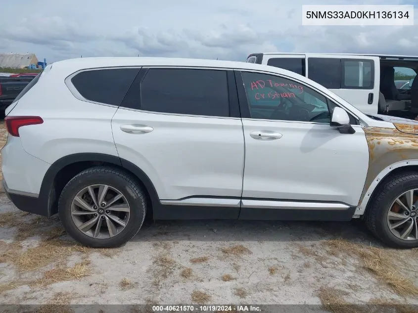 2019 Hyundai Santa Fe Sel Plus VIN: 5NMS33AD0KH136134 Lot: 40621570