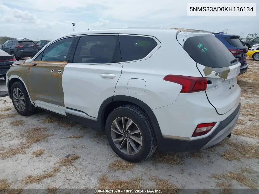 2019 Hyundai Santa Fe Sel Plus VIN: 5NMS33AD0KH136134 Lot: 40621570