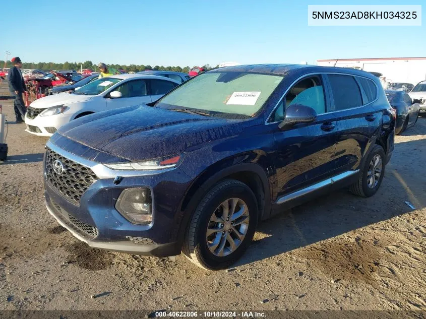 2019 Hyundai Santa Fe Se VIN: 5NMS23AD8KH034325 Lot: 40622806