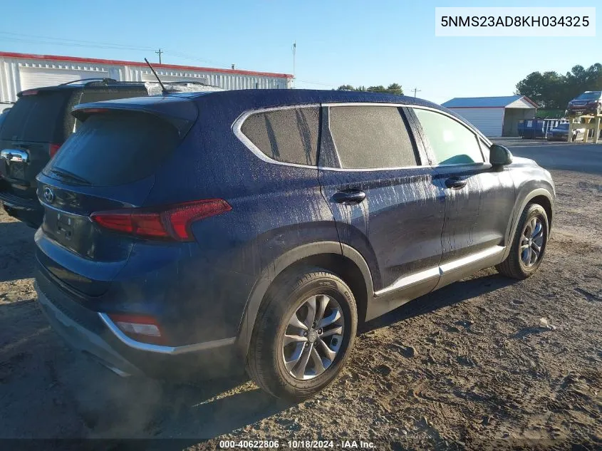 2019 Hyundai Santa Fe Se VIN: 5NMS23AD8KH034325 Lot: 40622806