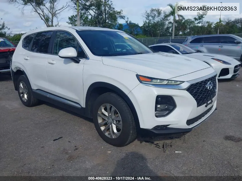 2019 Hyundai Santa Fe Se VIN: 5NMS23AD8KH028363 Lot: 40628323