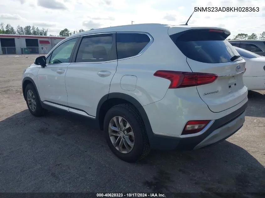 2019 Hyundai Santa Fe Se VIN: 5NMS23AD8KH028363 Lot: 40628323