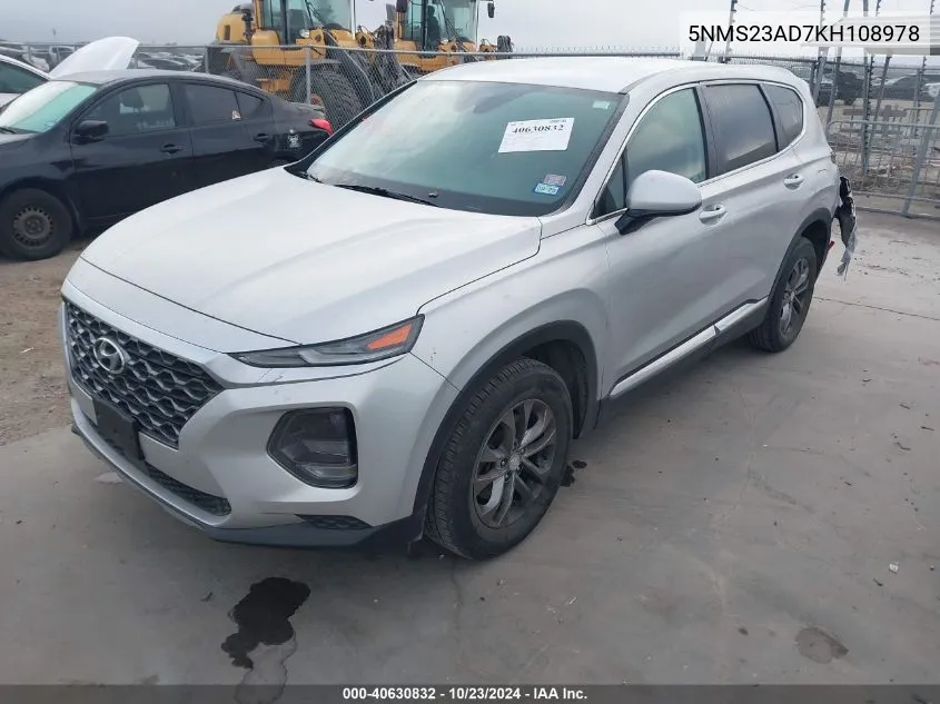 2019 Hyundai Santa Fe Se VIN: 5NMS23AD7KH108978 Lot: 40630832