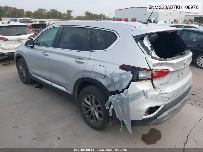 2019 Hyundai Santa Fe Se VIN: 5NMS23AD7KH108978 Lot: 40630832