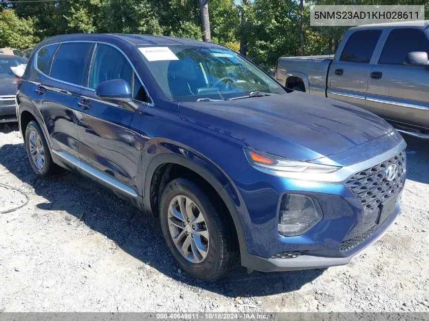 2019 Hyundai Santa Fe Se VIN: 5NMS23AD1KH028611 Lot: 40649811