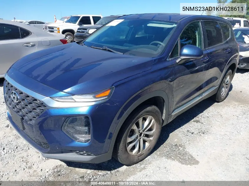 2019 Hyundai Santa Fe Se VIN: 5NMS23AD1KH028611 Lot: 40649811