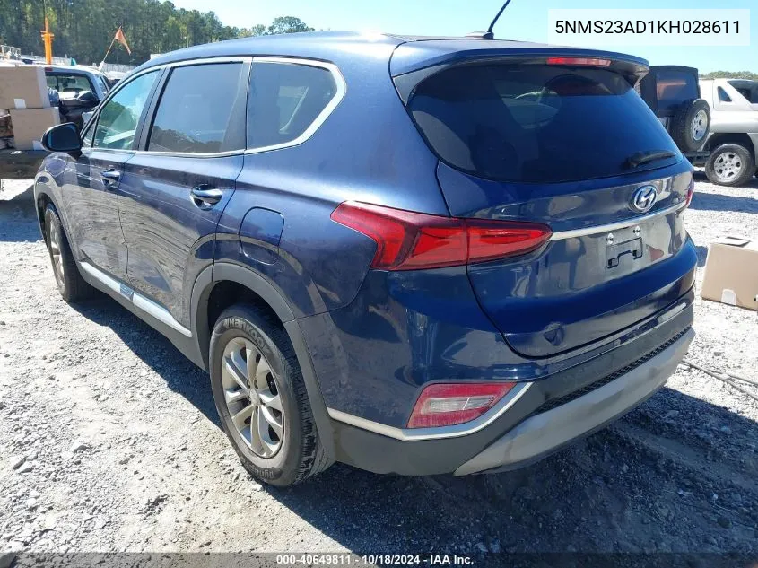 2019 Hyundai Santa Fe Se VIN: 5NMS23AD1KH028611 Lot: 40649811