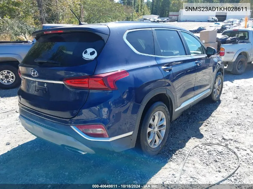 2019 Hyundai Santa Fe Se VIN: 5NMS23AD1KH028611 Lot: 40649811