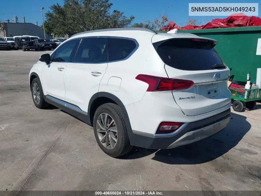 5NMS53AD5KH049243 2019 Hyundai Santa Fe Limited