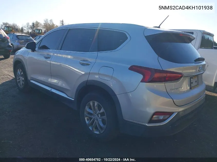 2019 Hyundai Santa Fe Se VIN: 5NMS2CAD4KH101938 Lot: 40654782