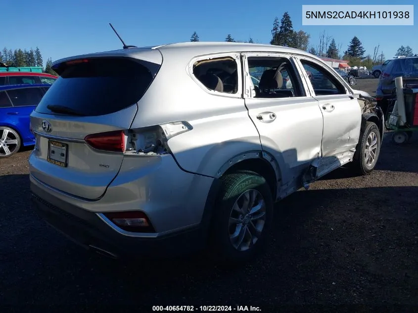 2019 Hyundai Santa Fe Se VIN: 5NMS2CAD4KH101938 Lot: 40654782