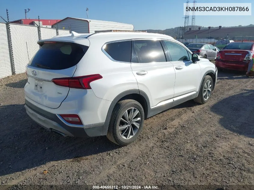 2019 Hyundai Santa Fe Sel/Sel Plus VIN: 5NMS3CAD3KH087866 Lot: 40655312