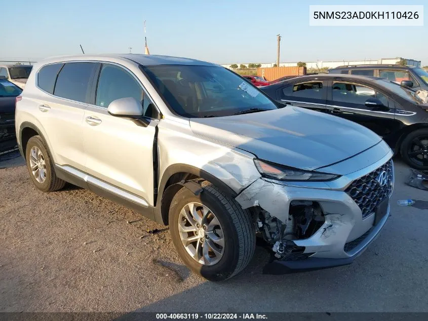 2019 Hyundai Santa Fe Se VIN: 5NMS23AD0KH110426 Lot: 40663119