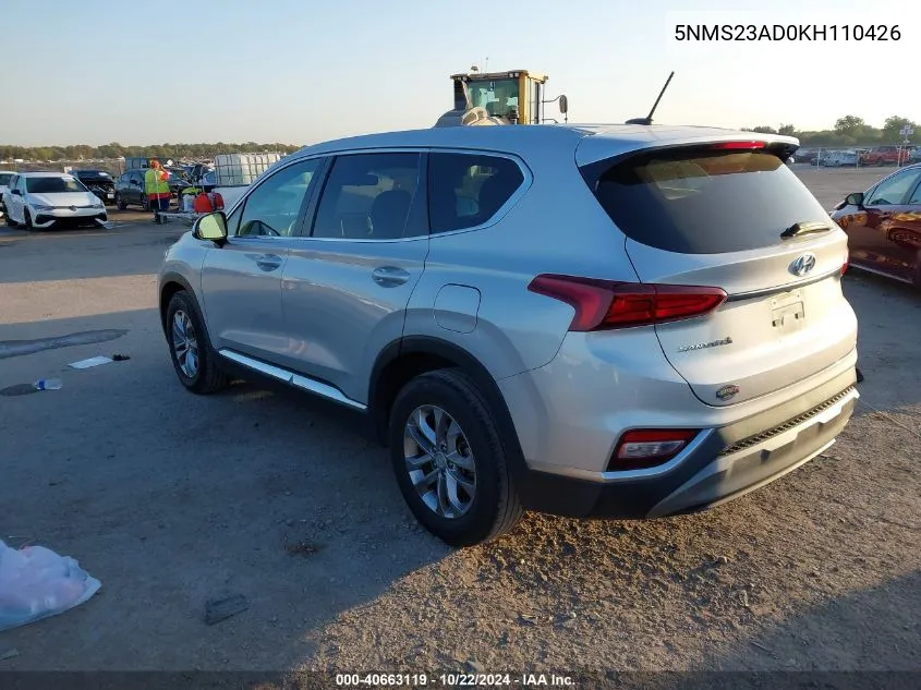 2019 Hyundai Santa Fe Se VIN: 5NMS23AD0KH110426 Lot: 40663119