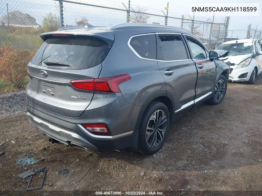 2019 Hyundai Santa Fe Limited 2.0T VIN: 5NMS5CAA9KH118599 Lot: 40673990