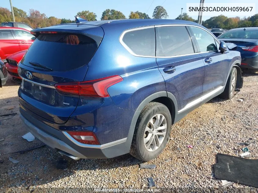 2019 Hyundai Santa Fe Sel VIN: 5NMS3CAD0KH059667 Lot: 40705535