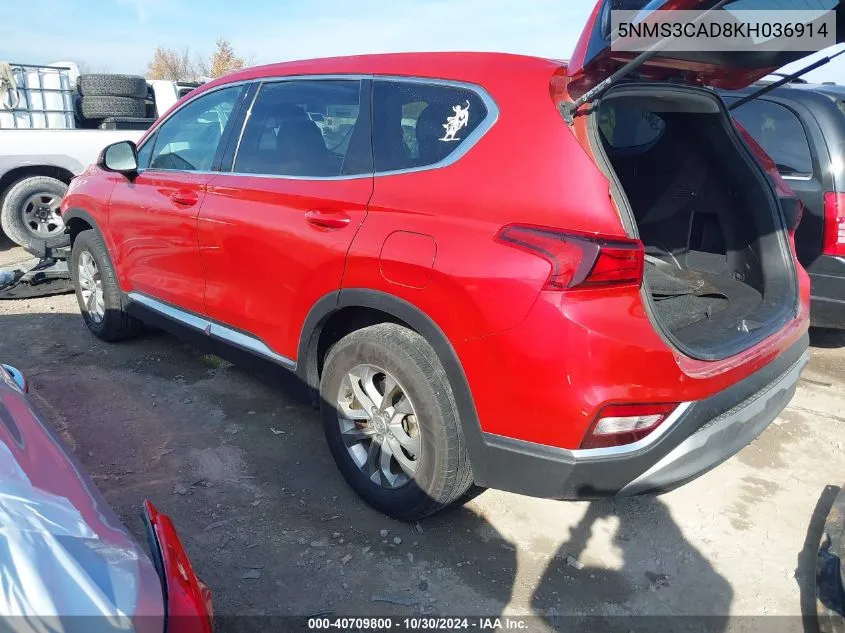 2019 Hyundai Santa Fe Sel VIN: 5NMS3CAD8KH036914 Lot: 40709800