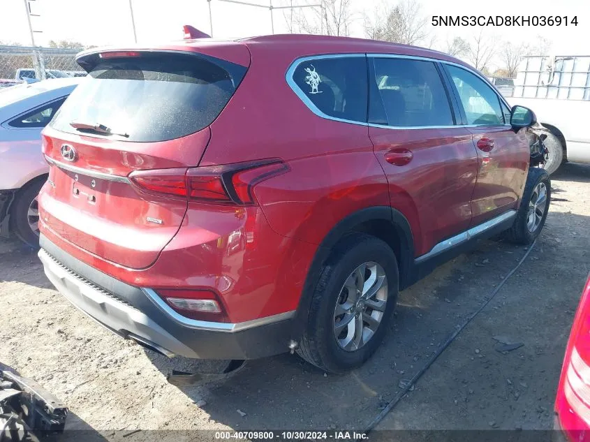 2019 Hyundai Santa Fe Sel VIN: 5NMS3CAD8KH036914 Lot: 40709800