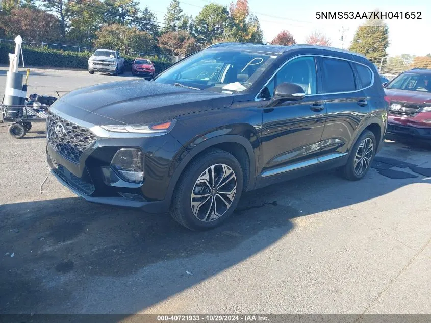 2019 Hyundai Santa Fe Ultimate 2.0T VIN: 5NMS53AA7KH041652 Lot: 40721933