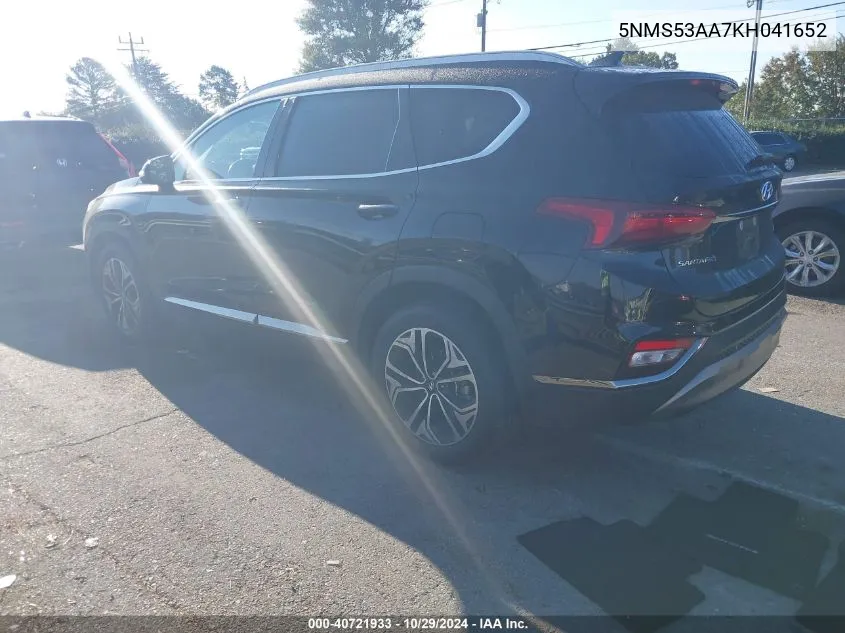 2019 Hyundai Santa Fe Ultimate 2.0T VIN: 5NMS53AA7KH041652 Lot: 40721933