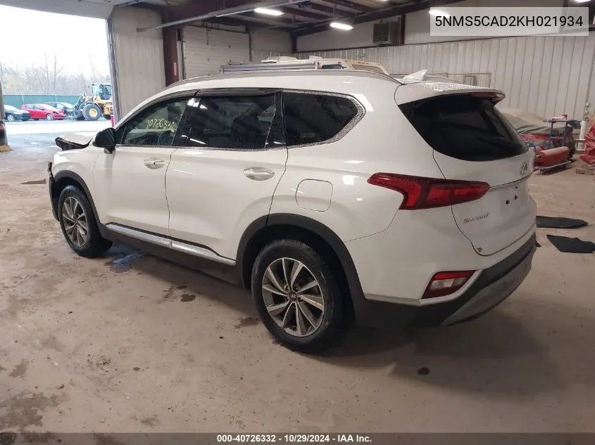 2019 Hyundai Santa Fe Limited VIN: 5NMS5CAD2KH021934 Lot: 40726332