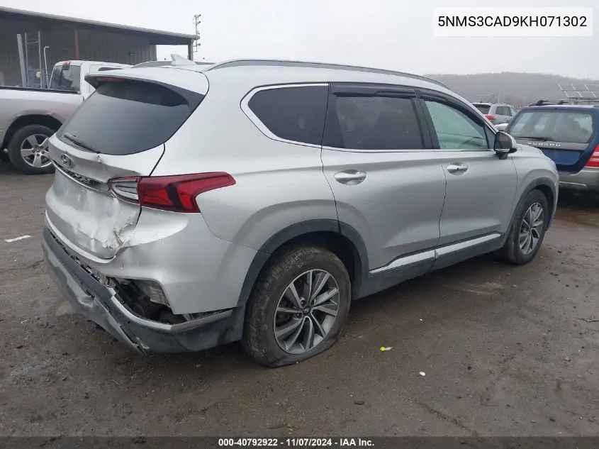 2019 Hyundai Santa Fe Sel Plus VIN: 5NMS3CAD9KH071302 Lot: 40792922