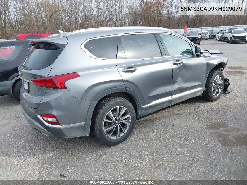 2019 Hyundai Santa Fe Sel Plus VIN: 5NMS3CAD9KH029079 Lot: 40822003