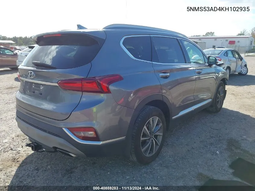 2019 Hyundai Santa Fe Ultimate VIN: 5NMS53AD4KH102935 Lot: 40859283