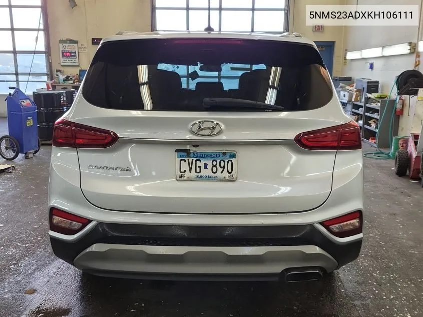 2019 Hyundai Santa Fe Se VIN: 5NMS23ADXKH106111 Lot: 40871627