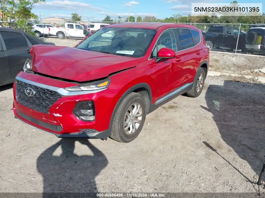 2019 Hyundai Santa Fe Se VIN: 5NMS23AD3KH101395 Lot: 40886498